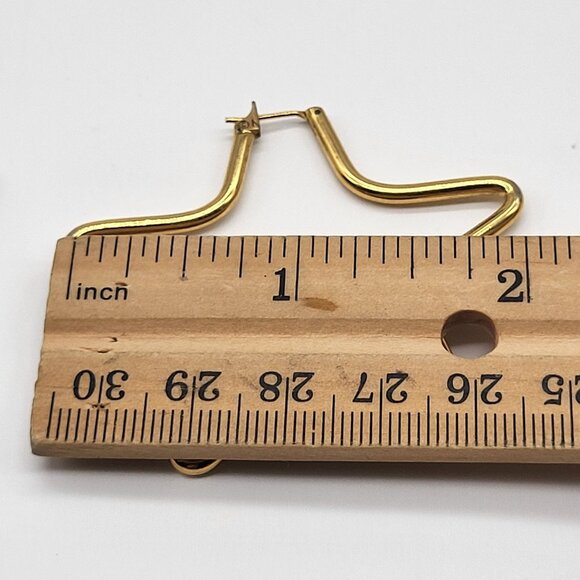 VTG Monet Star Gold Tone Hoop Earrings 2" - Picture 8 of 9